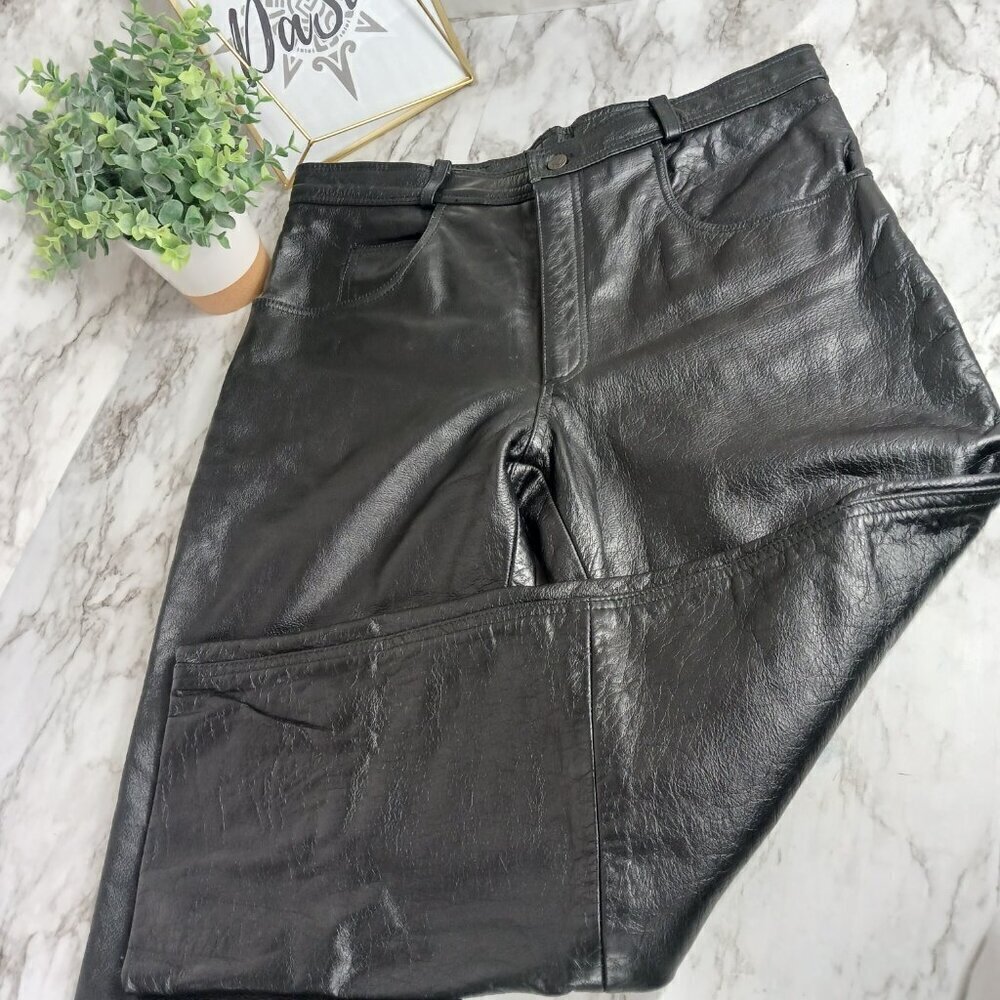 Men's Black Leather Pants - Classic Straight Fit